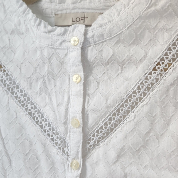 LOFT Ruffle White Button-Down Blouse - Picture 3 of 4